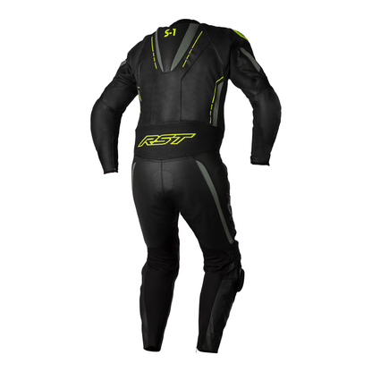 S1 CE Mens Leather Suit - Black / Grey / Flo Yellow