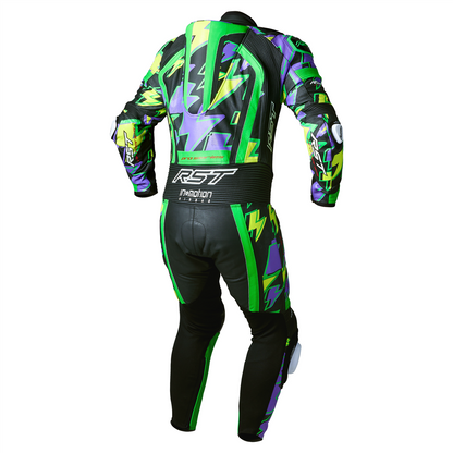 RST Pro Series Evo Airbag CE Mens Leather Suit - Neon Green / Purple Bolt