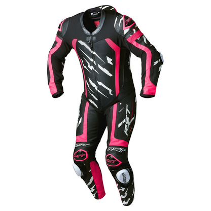 RST Pro Series Evo Airbag CE Mens Leather Suit - Neon Pink / White Lightning .